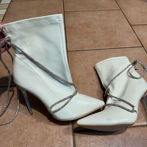 Fashion Nova White Ankle Boots with Silver Details